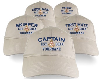 Custom Personalized Captain First Mate Skipper Deckhand Crew Embroidery on an Adjustable Unstructured Stone Beige Baseball Cap with Option