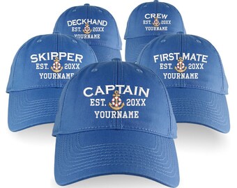 Custom Personalized Captain First Mate Skipper Deckhand Crew Embroidery on an Adjustable Unstructured Sky Blue Baseball Cap with Option