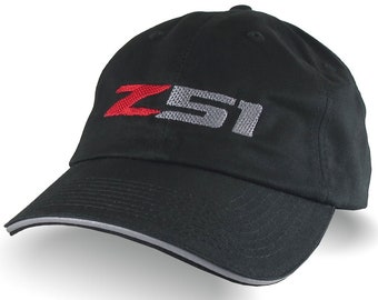 Z51 Embroidery on an Adjustable Black Unstructured Baseball Cap with Options to Personalize 2 Locations