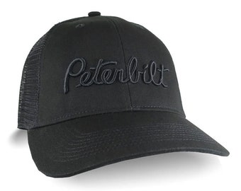 Peterbilt Truck Transport Black 3D Puff Raised Embroidery on an Adjustable Black Structured Classic Trucker Mesh Cap