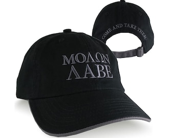 Molon Labe for The Spartan Gladiator Warrior Come And Take Them Embroidery on an Adjustable Black Unstructured Dad Hat Style Baseball Cap