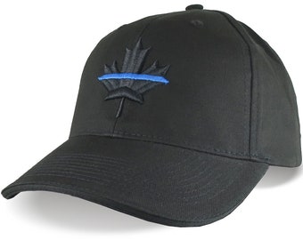 Canada Canadian Blue Line Police Black Maple Leaf 3D Puff Embroidery Adjustable Soft Structured Black Baseball Cap with Name Options