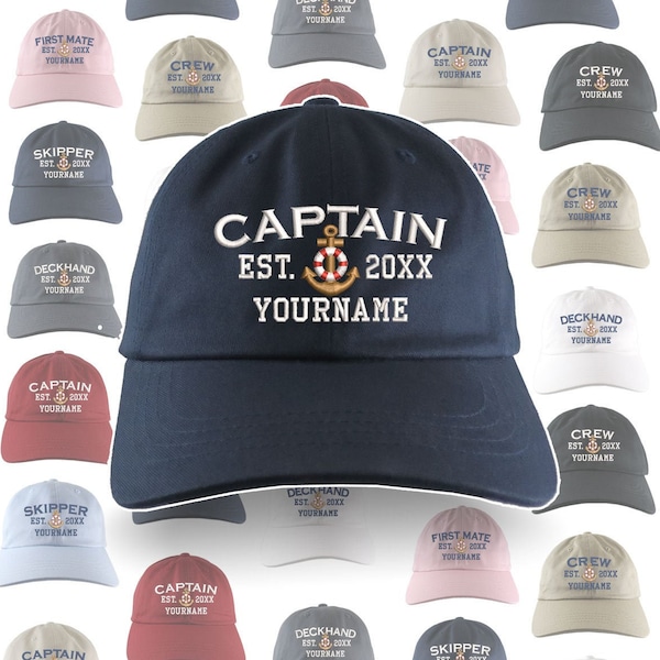 Custom Personalized Captain First Mate Skipper Deckhand Crew Embroidery Selection of 9 Adjustable Unstructured Baseball Caps Dad Hat +Option