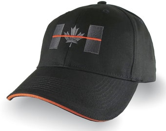 Canadian Thin Orange Line Canada Symbolic Search and Rescue Embroidery Adjustable Black Orange Trimmed Structured Adjustable Cap and Options