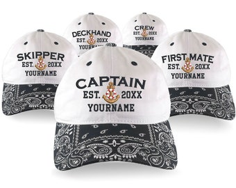 Personalized Your Name Year Captain First Mate Skipper Deckhand Crew Embroidery Black Bandanna Adjustable Unstructured Baseball Cap Dad Hat