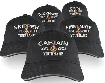 Custom Personalized Captain First Mate Skipper Deckhand Crew Embroidery Adjustable Unstructured Black Baseball Cap Dad Hat Style Option
