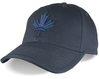 Canada Canadian Blue Maple Leaf 3D Puff Embroidery Adjustable Navy Blue Soft Structured Classic Baseball Cap with Personalization Options