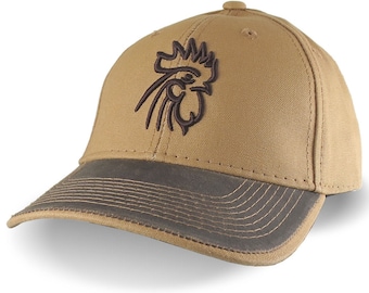 Brown 3D Puff Rooster Head Raised Embroidery on an Adjustable Structured Sienna and Brown Duck Canvas Baseball Cap with Options