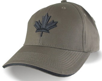 Canada Canadian Black Maple Leaf 3D Puff Embroidery Adjustable Khaki Green Soft Structured Baseball Cap Options to Personalize Side Back