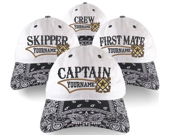 Custom Personalized Name Captain First Mate Skipper Crew Rope Anchors Embroidery Black Bandanna Adjustable Unstructured Ball Cap Dad Hat