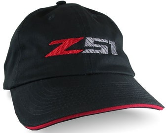 Z51 Embroidery on an Adjustable Black Unstructured Baseball Cap with Options to Personalize 2 Locations