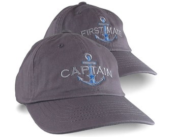 2 Hats Nautical Captain First Mate Embroidery Adjustable Graphite Unstructured Casual Dad Hats Option to Personalize Back