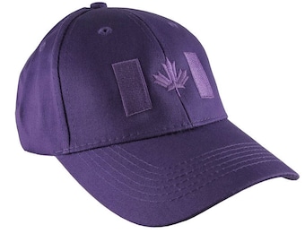 Canadian Flag Purple Embroidery Design on a Purple Adjustable Structured Baseball Cap for Kids Age 6 to 12 Tone on Tone Fashion Look