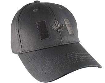 Canadian Flag Grey Embroidery Design on a Charcoal Grey Adjustable Structured Baseball Cap for Kids Age 6 to 12 Tone on Tone Fashion Look