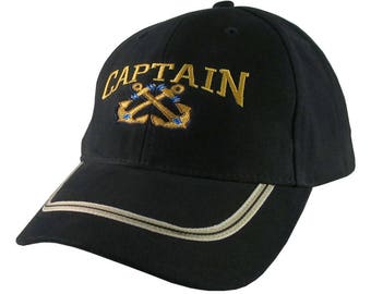 Nautical Crossed Star Anchors Captain Embroidery on an Adjustable Black Structured Fashion Baseball Cap with Options to Personalize This Hat