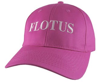 FLOTUS Typography First Lady of the United States Melania Trump Style Pink Embroidery on an Adjustable Structured Hot Pink Baseball Cap