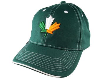 St-Patrick's Irish Flag Maple Leaf 3D Puff Embroidery on an Adjustable Green Structured Baseball Cap with Option to Personalize the Back