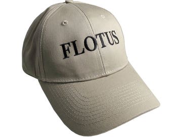 FLOTUS Typography First Lady of the United States Melania Trump Style Black Embroidery on an Adjustable Structured Khaki Beige Baseball Cap