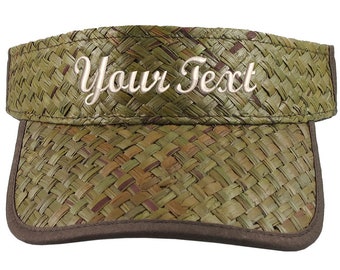 Custom Personalized Embroidery on an Adjustable Stylish Fashion Olive Green Straw Visor Summer Hat Your Text Name Saying