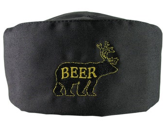 Humorous Deer Bear for Beer Embroidery on an Adjustable Cook Style Black Pillbox Hat