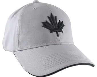 Canada Canadian Black Maple Leaf 3D Puff Embroidery Adjustable Light Silver Structured Baseball Cap with Options to Personalize Side Back