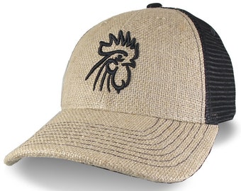 Rooster Head Black 3D Puff Raised Embroidery Design on an Adjustable Structured Fashion Classic Trucker Cap