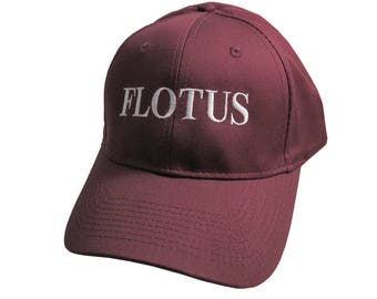 FLOTUS Typography First Lady of the United States Melania Trump Style White Embroidery on an Adjustable Structured Burgundy Red Baseball Cap