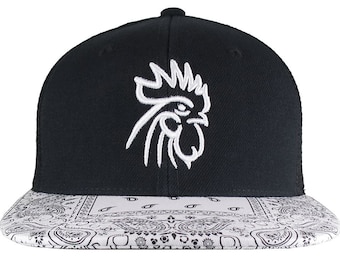 White 3D Puff Rooster Head Raised Embroidery on an Adjustable Structured Stylish Bandana Trucker Black and White Mesh Cap