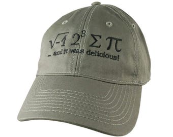 I Ate Some Pie Pi Math Pun Embroidery Adjustable Khaki Green Unstructured Mid-Profile Classic Baseball Cap + Option to Personalize the Back