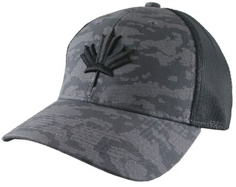 Canadian Black Maple Leaf 3D Puff Embroidery Canada Flag on an Adjustable Urban Camo Structured Trucker Style Snapback Ball Cap