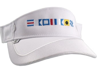 Boat Captain Nautical Flags Embroidery on a White Visor Adjustable Elegant Fashion Sun Hat