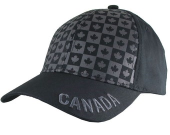 Canada Canadian Maple Leaf Theme on an Adjustable Black Structured Classic Baseball Cap with Personalization Options