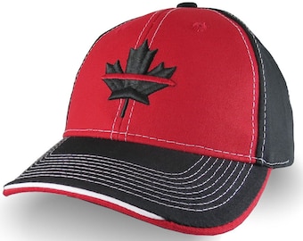 Canadian Maple Leaf Thin Red Line Canada Firefighters 3D Puff Embroidery Adjustable Red and Black Structured Adjustable Baseball Cap Options