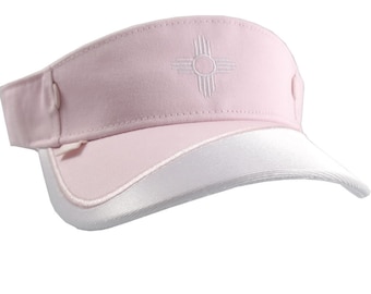 New Mexico State Flag Zia Sun Embroidery on a Pink and White Adjustable Visor Cap Elegant Fashion Sun Hat