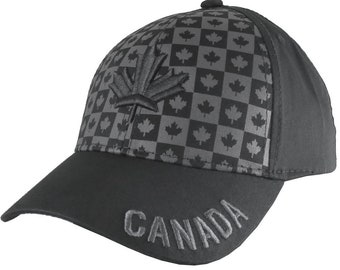 Canada Canadian Black Maple Leaf 3D Puff Embroidery Adjustable Black Structured Classic Themed Baseball Cap with Personalization Options