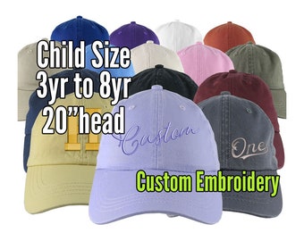Child Toddler Size 3yr to 8yr Adjustable Unstructured Baseball Cap Low-Profile on a Selection of 15 Colors with Custom Embroidery Option