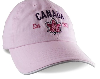 Retro Canada Maple Leaf Embroidered Dad Hat - Adjustable Pink Baseball Cap