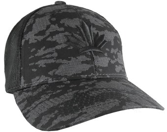 Canadian Black Maple Leaf 3D Puff Embroidery Canada Flag on an Adjustable Urban Camo Structured Trucker Style Snapback Ball Cap