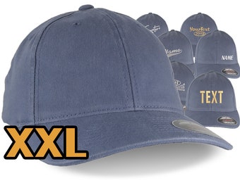 Custom Embroidery on an Oversized Large Head Double XL Fitted Unstructured XXL Yupoong Steel Blue Baseball Cap with Personalization Options