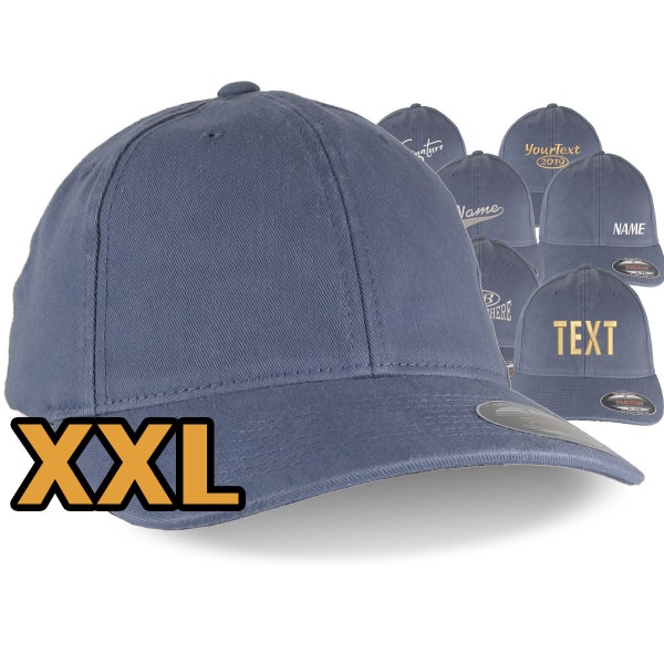 Custom Embroidery on an Oversized Large Head Double XL Fitted Unstructured XXL Yupoong Steel Blue Baseball Cap with Personalization Options