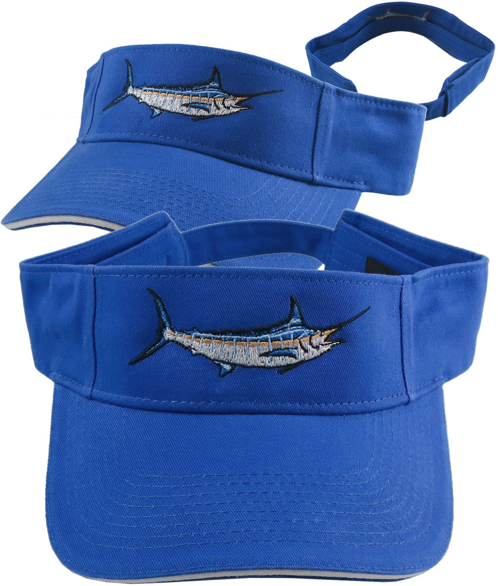 Blue Marlin Fish Nautical Embroidery on a Selection of Visor Caps  Adjustable Elegant Fashion Sun Hats 