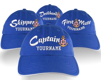 Custom Personalized Captain First Mate Skipper Deckhand Embroidery Adjustable Unstructured Royal Blue Baseball Cap Dad Hat Style with Option