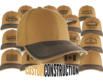 Custom Personalized Construction Trade Embroidery on an Adjustable Structured Sienna and Brown Duck Canvas Baseball Cap with Options