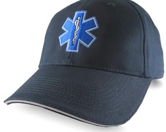 Embroidered Star of Life Baseball Cap - Personalized EMT EMS Paramedic Hat