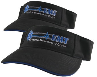 Paramedic Star of Life Caduceus EMT or EMS Personalized Embroidery Adjustable Blue Peak Black Brushed Cotton Visor Cap