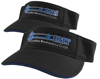 Paramedic Star of Life Caduceus EMT or EMS Personalized Embroidery Adjustable Blue Peak Black Brushed Cotton Visor Cap