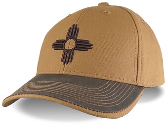 Brown 3D Puff Zia New Mexico Raised Embroidery on an Adjustable Structured Sienna and Brown Duck Canvas Baseball Cap with Options