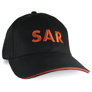 SAR Embroidery Search and Rescue Black Orange Trimmed Structured Adjustable Hat Baseball Cap with Personalization Options First Responders