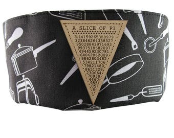 A Slice of Pi Math Pun Laser Engraved Genuine Leather Patch Sewn on an Adjustable Cook Style Black and White Utensils Print Pillbox Hat