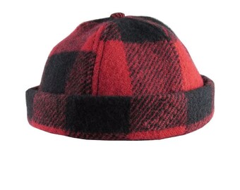 Cottage Country Lumberjack Red and Black Plaid Buffalo Check Beanie Style Winter Women Fashion Fitted Woolen Hat Made in Canada